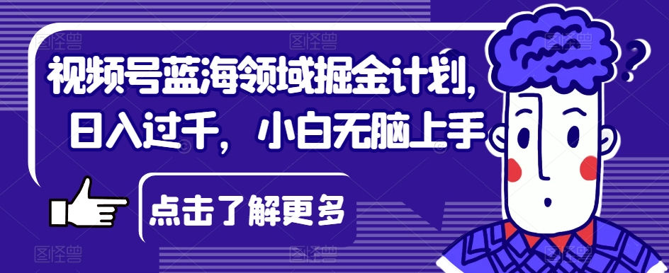 视频号蓝海领域掘金计划，日入过千，小白无脑上手【揭秘】-源创资源网