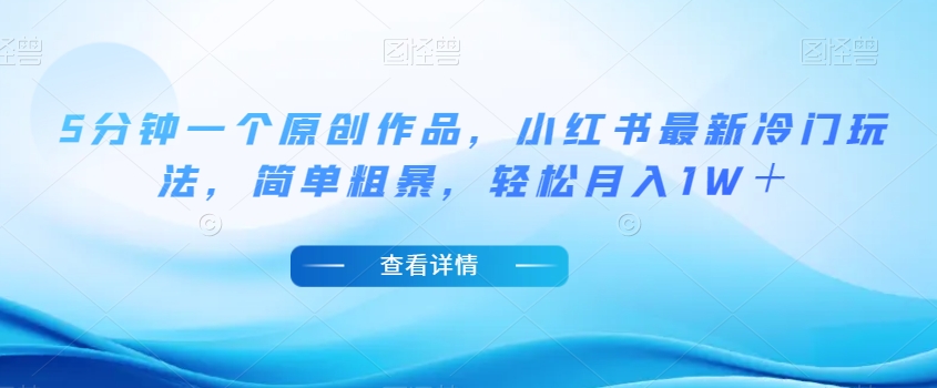 5分钟一个原创作品，小红书最新冷门玩法，简单粗暴，轻松月入1W＋【揭秘】-源创资源网