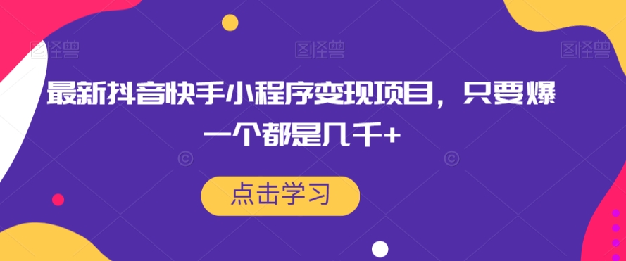 最新抖音快手小程序变现项目，只要爆一个都是几千+-源创资源网