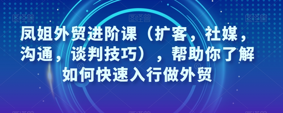 凤姐外贸进阶课（扩客，社媒，沟通，谈判技巧），帮助你了解如何快速入行做外贸-源创资源网