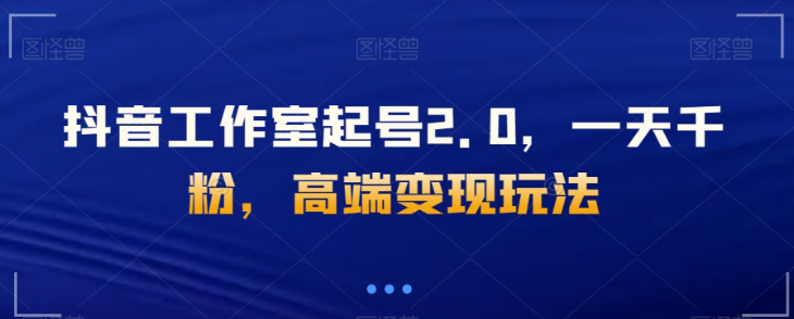 抖音工作室起号2.0，一天千粉，高端变现玩法【揭秘】-源创资源网