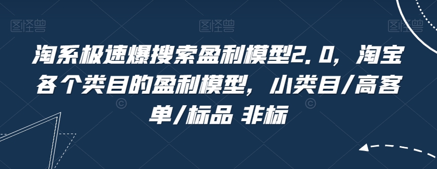 淘系极速爆搜索盈利模型2.0，淘宝各个类目的盈利模型，小类目/高客单/标品 非标-源创资源网