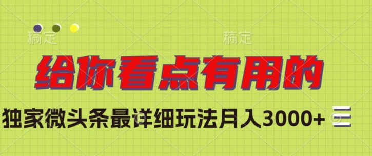 独家微头条最详细玩法，月入3000+【揭秘】-源创资源网