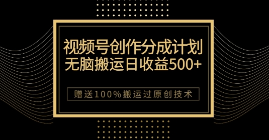 最新视频号创作分成计划，无脑搬运一天收益500+，100%搬运过原创技巧【揭秘】-源创资源网