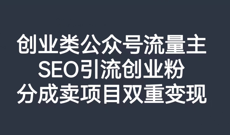 创业类公众号流量主，SEO引流创业粉，分成卖项目双重变现【揭秘】-源创资源网