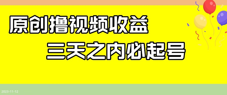 最新撸视频收益，三天之内必起号，一天保底100+【揭秘】-源创资源网