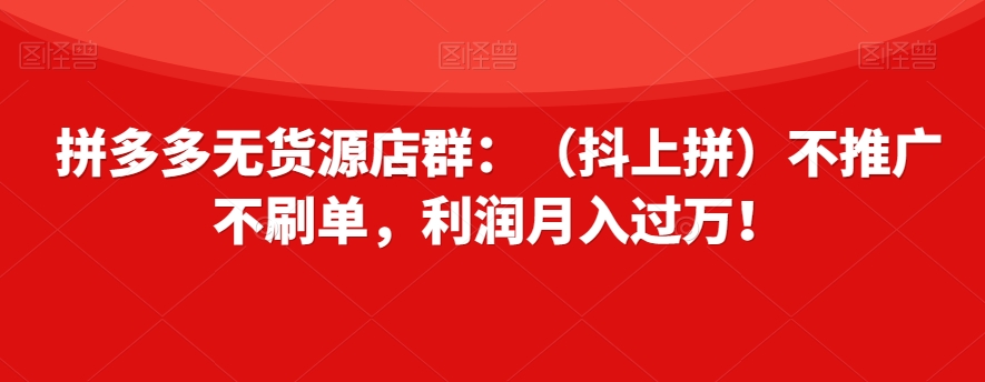 拼多多无货源店群：（抖上拼）不推广不刷单，利润月入过万！【揭秘】-源创资源网