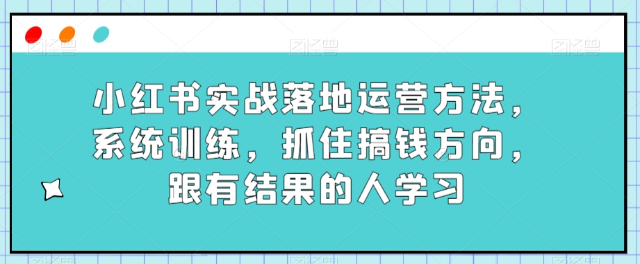 小红书实战落地运营方法，系统训练，抓住搞钱方向，跟有结果的人学习-源创资源网