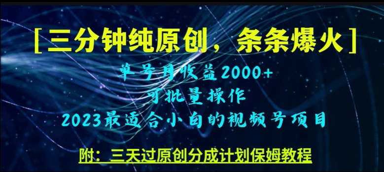 三分钟制作视频号纯原创，条条爆款，轻松月入过万【揭秘】-源创资源网