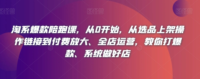 淘系爆款陪跑课，从0开始，从选品上架操作链接到付费放大、全店运营，教你打爆款、系统做好店-源创资源网