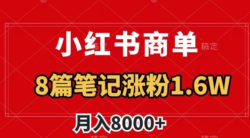 小红书商单最新玩法，8篇笔记涨粉1.6w，作品制作简单，月入8000+【揭秘】-源创资源网