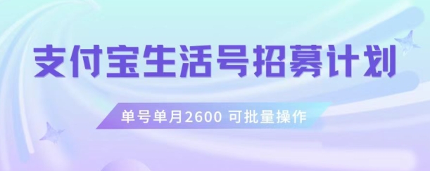 支付宝生活号作者招募计划，单号单月2600，可批量去做，工作室一人一个月轻松1w+【揭秘】-源创资源网