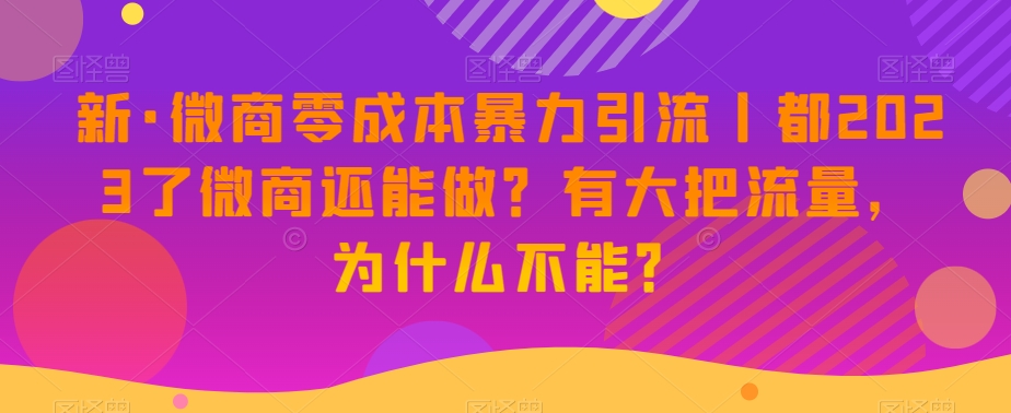 新·微商零成本暴力引流丨都2023了微商还能做？有大把流量，为什么不能？-源创资源网