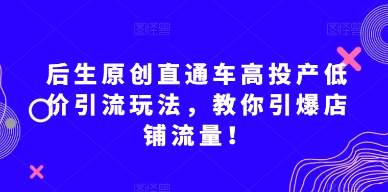 后生原创直通车高投产低价引流玩法，教你引爆店铺流量！-源创资源网