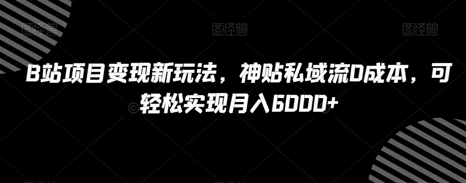 B站项目变现新玩法，神贴私域流0成本，可轻松实现月入6000+【揭秘】-源创资源网