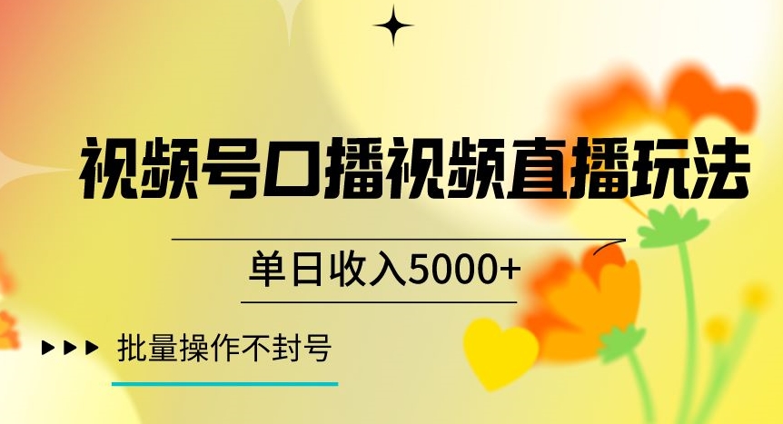 视频号囗播视频直播玩法，单日收入5000+，批量操作不封号【揭秘】-源创资源网