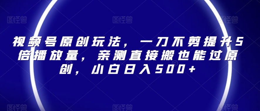视频号原创玩法，一刀不剪提升5倍播放量，亲测直接搬也能过原创，小白日入500+【揭秘】-源创资源网