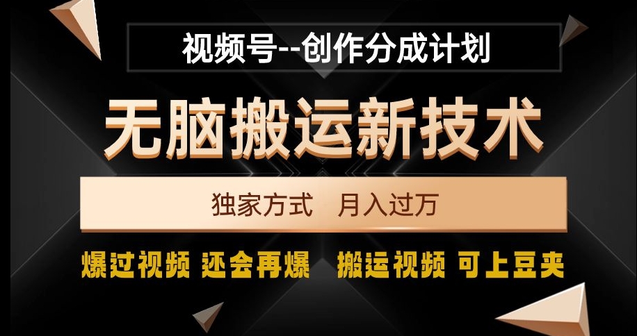 视频号无脑搬运新技术，破原创壕流量，独家方式，爆过视频，还会再爆【揭秘】-源创资源网
