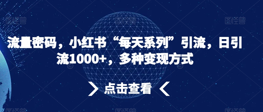 流量密码，小红书“每天系列”引流，日引流1000+，多种变现方式【揭秘】-源创资源网
