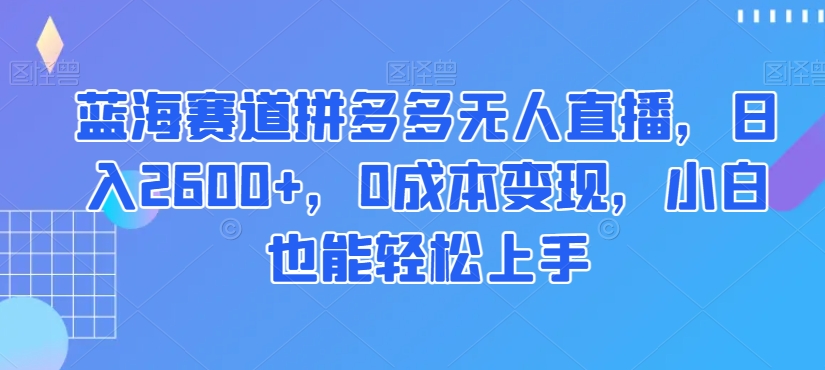 蓝海赛道拼多多无人直播，日入2600+，0成本变现，小白也能轻松上手【揭秘】-源创资源网