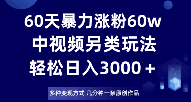 60天暴力涨粉60W，中视频另类玩法，日入3000＋，几分钟一条原创作品多种变现方式-源创资源网