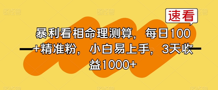 暴利看相命理测算，每日100+精准粉，小白易上手，3天收益1000+【揭秘】-源创资源网