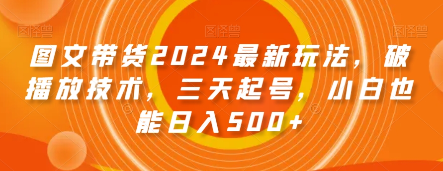 图文带货2024最新玩法，破播放技术，三天起号，小白也能日入500+【揭秘】-源创资源网