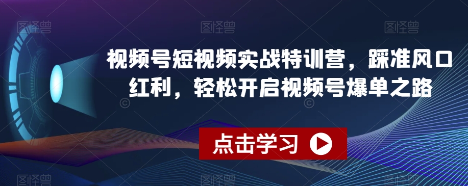 视频号短视频实战特训营，踩准风口红利，轻松开启视频号爆单之路-源创资源网