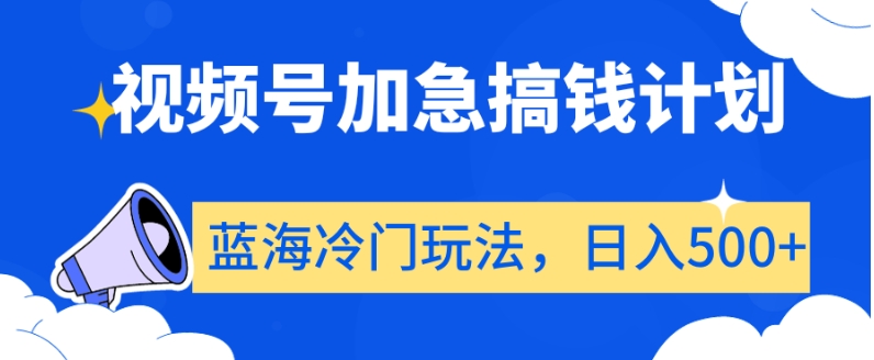 视频号加急搞钱计划，蓝海冷门玩法，日入500+【揭秘】-源创资源网