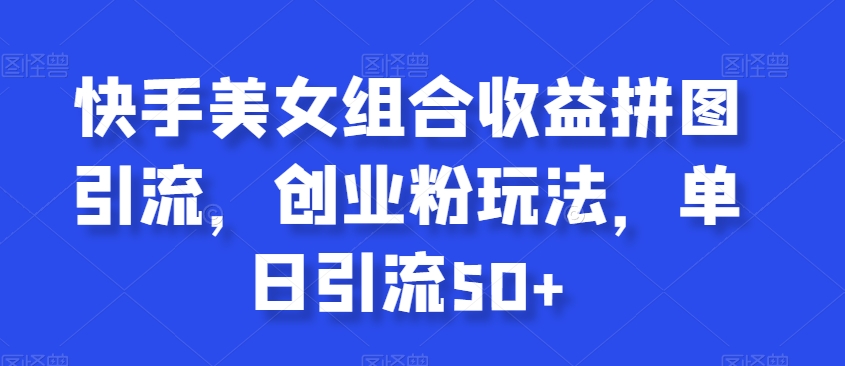 快手美女组合收益拼图引流，创业粉玩法，单日引流50+【揭秘】-源创资源网