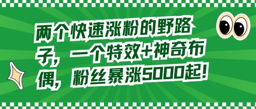 两个快速涨粉的野路子，一个特效+神奇布偶，粉丝暴涨5000起【揭秘】-源创资源网