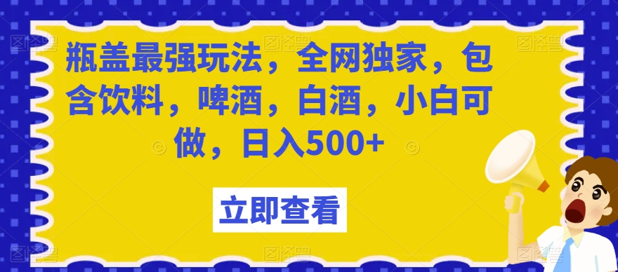 瓶盖最强玩法，全网独家，包含饮料，啤酒，白酒，小白可做，日入500+【揭秘】-源创资源网