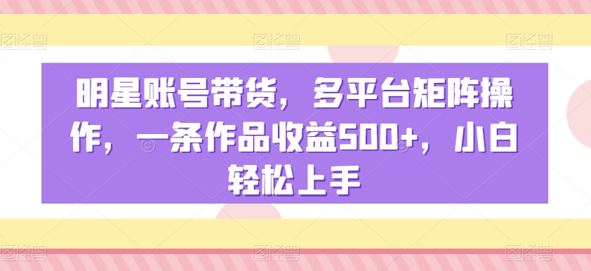 明星账号带货，多平台矩阵操作，一条作品收益500+，小白轻松上手【揭秘】-源创资源网