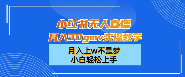 小红书无人直播月入30gmv实操教学，月入上w不是梦，小白轻松上手【揭秘】-源创资源网