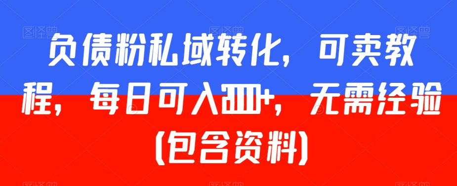 负债粉私域转化，可卖教程，每日可入2000+，无需经验（包含资料）【揭秘】-源创资源网
