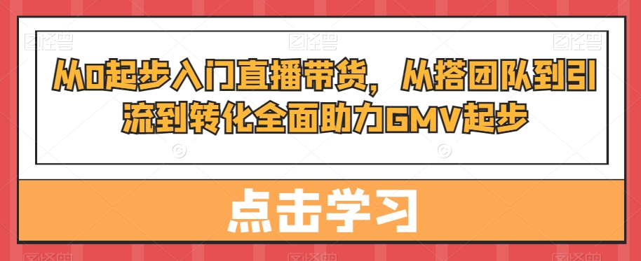 从0起步入门直播带货，​从搭团队到引流到转化全面助力GMV起步-源创资源网