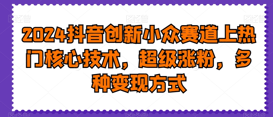 2024抖音创新小众赛道上热门核心技术，超级涨粉，多种变现方式【揭秘】-源创资源网