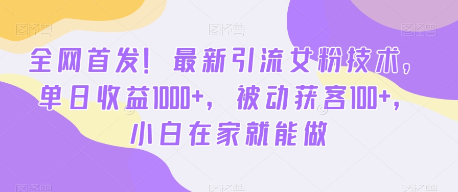 全网首发！最新引流女粉技术，单日收益1000+，被动获客100+，小白在家就能做【揭秘】-源创资源网