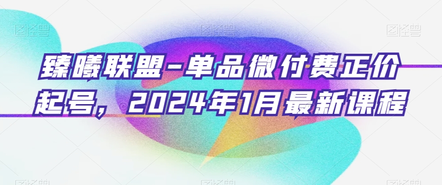 臻曦联盟-单品微付费正价起号，2024年1月最新课程-源创资源网