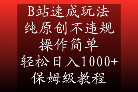 B站速成玩法，纯原创不违规，操作简单，轻松日入1000+，保姆级教程【揭秘】-源创资源网