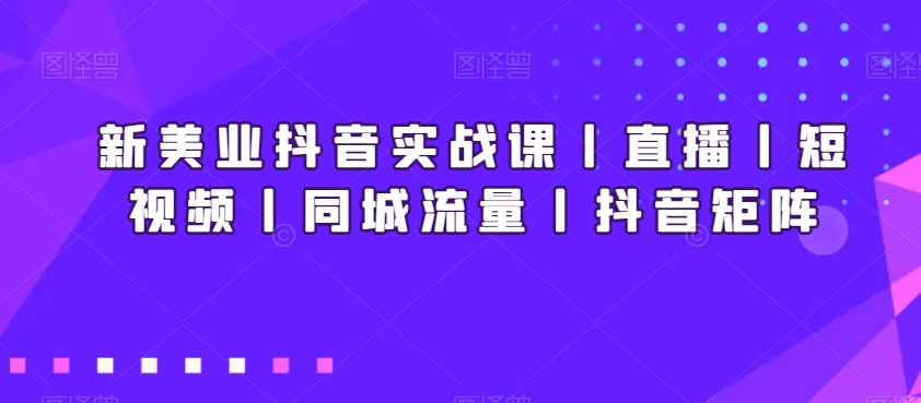新美业抖音实战课丨直播丨短视频丨同城流量丨抖音矩阵-源创资源网