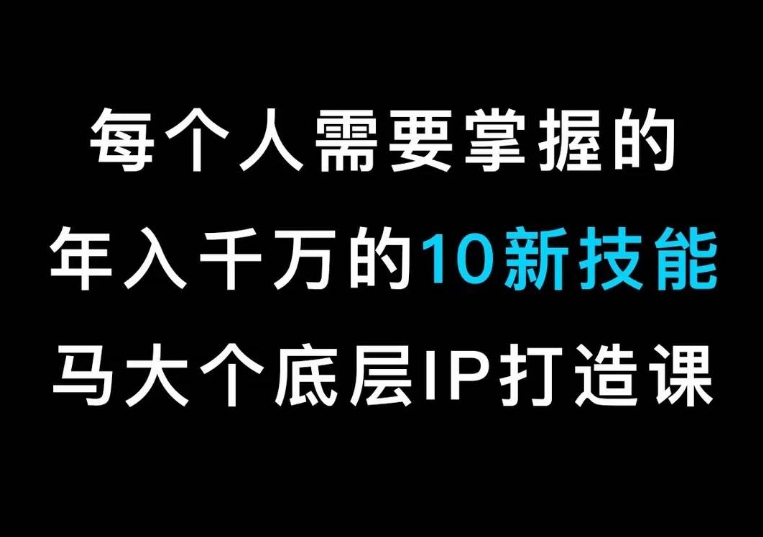 马大个的IP底层逻辑课，​每个人需要掌握的年入千万的10新技能，约会底层IP打造方法！-源创资源网