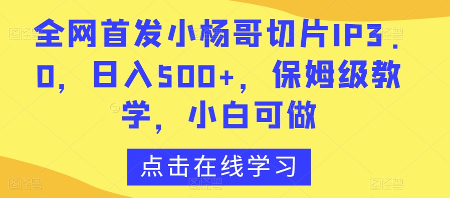 全网首发小杨哥切片IP3.0，日入500+，保姆级教学，小白可做【揭秘】-源创资源网