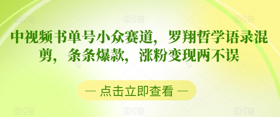 中视频书单号小众赛道，罗翔哲学语录混剪，条条爆款，涨粉变现两不误【揭秘】-源创资源网
