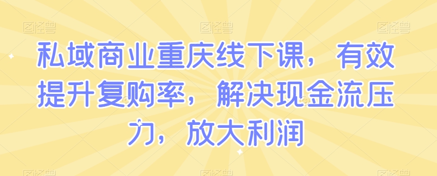 私域商业重庆线下课，有效提升复购率，解决现金流压力，放大利润-源创资源网