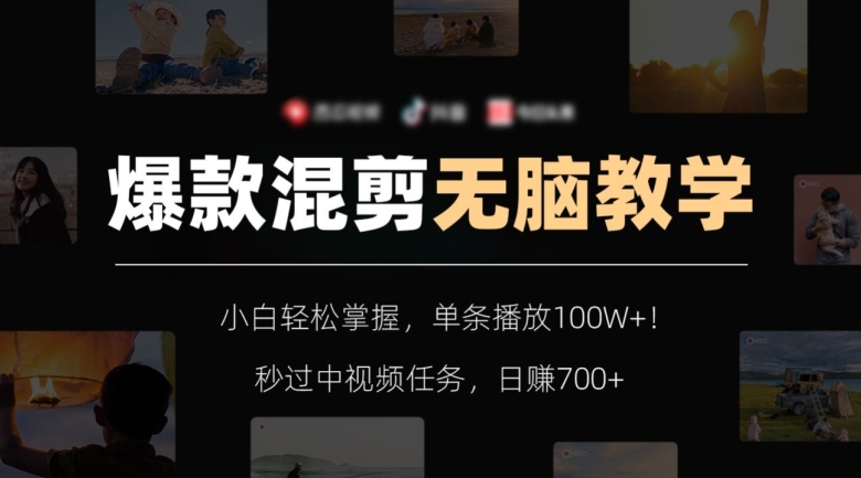 爆款混剪无脑教学，小白轻松掌握，单条播放100W+！秒过中视频任务，日赚700+【揭秘】-源创资源网