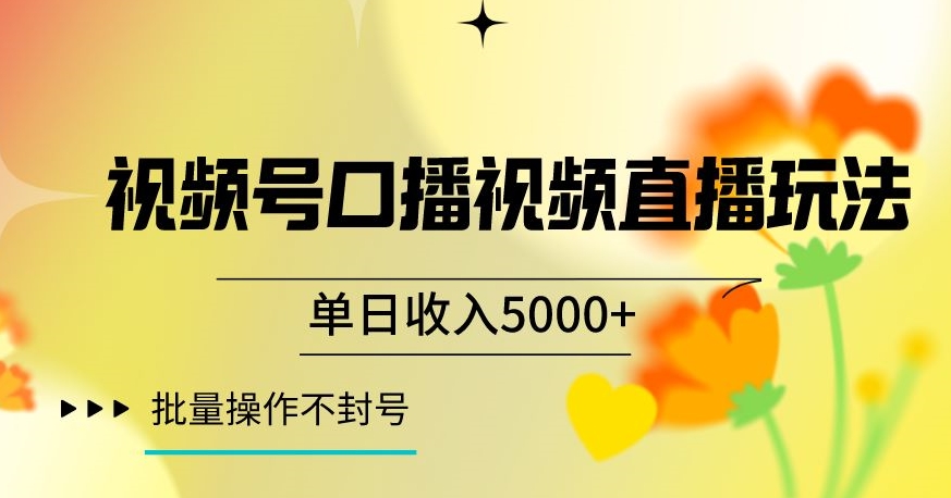 视频号囗播视频直播玩法，单日收入5000+，批量操作不封号【揭秘】-源创资源网