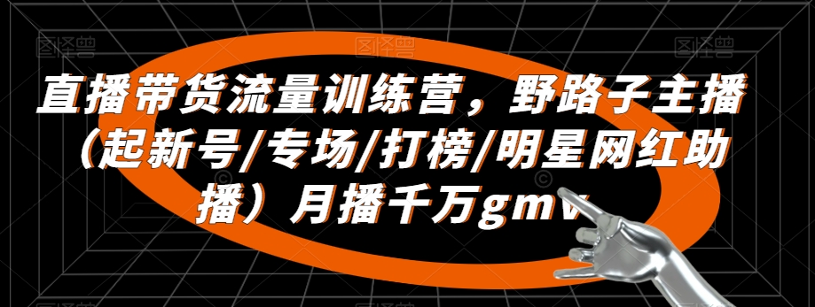 直播带货流量训练营，​野路子主播（起新号/专场/打榜/明星网红助播）月播千万gmv-源创资源网