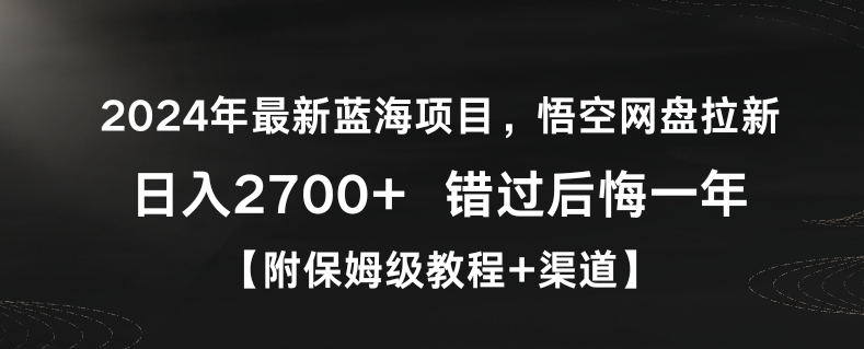2024年最新蓝海项目，悟空网盘拉新，日入2700+错过后悔一年【附保姆级教程+渠道】【揭秘】-源创资源网
