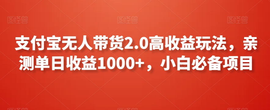 支付宝无人带货2.0高收益玩法，亲测单日收益1000+，小白必备项目【揭秘】-源创资源网
